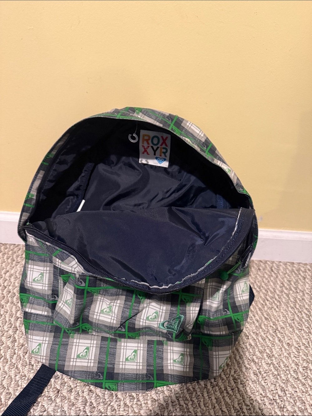 Roxy Green, Gray and White Plaid Backpack - Picture 5 of 6